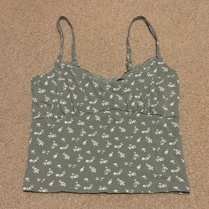 Hollister Green Floral Lace Trim Cami Crop Top Size Small